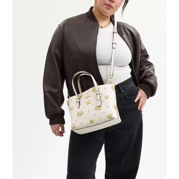 COACH CAL44 Mollie Tote Bag 25 Floral Print Double Face & Pebble Leather Chic - Picture 3 of 9